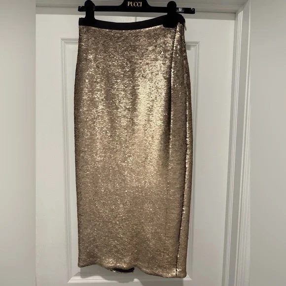 Cinq à Sept Gold Sequin Midi Skirt - Picture 2 of 6